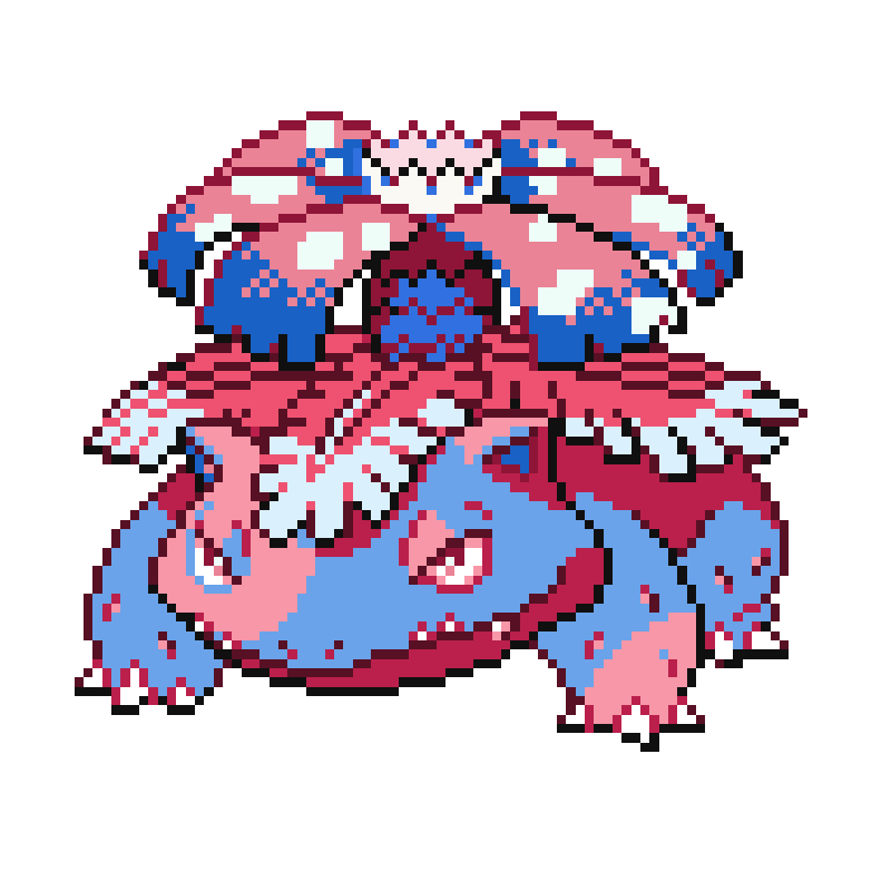 A Vinysaur recolored in the trans flag pride colors